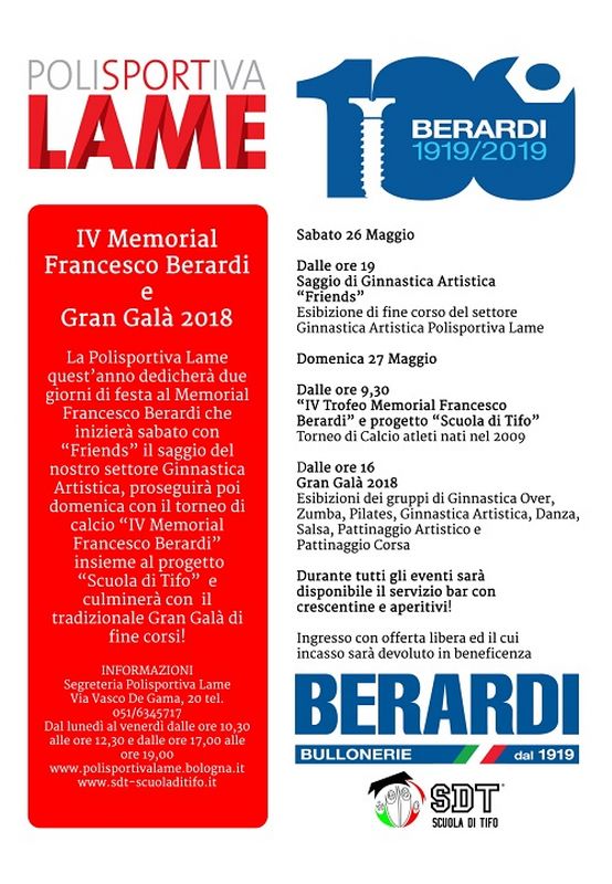 “IV Memorial Francesco Berardi” e Gran Galà il 27 maggio
